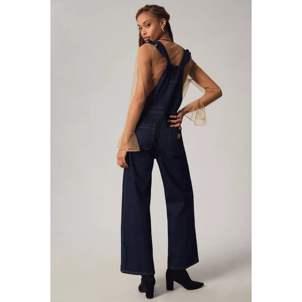 Anthropologie Seventy + Mochi Elodie Ruffle strap denim overalls size 8 - Picture 2 of 11